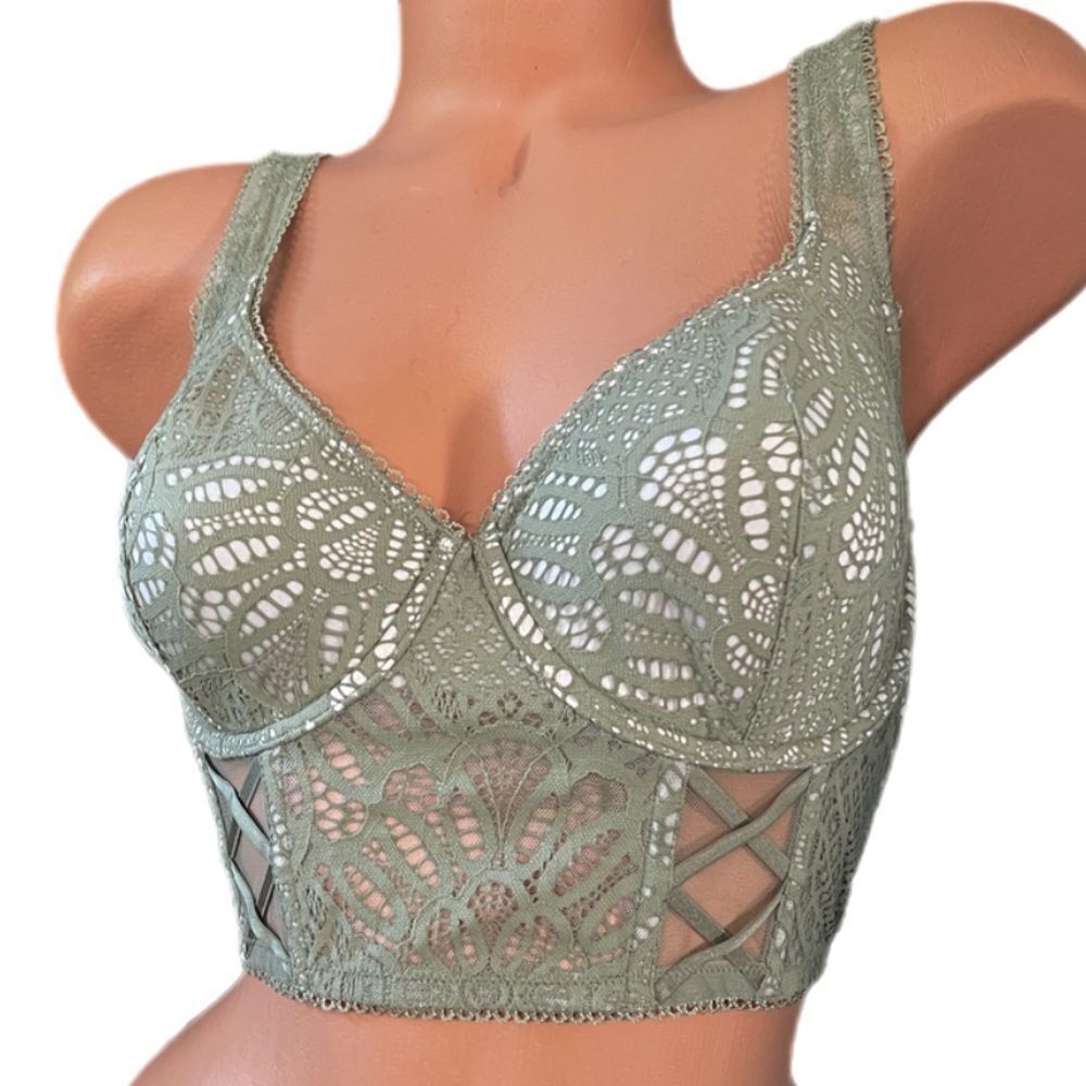 Victoria’s Secret Dream Angels long bra bustier lace Balconette Sage 34DD